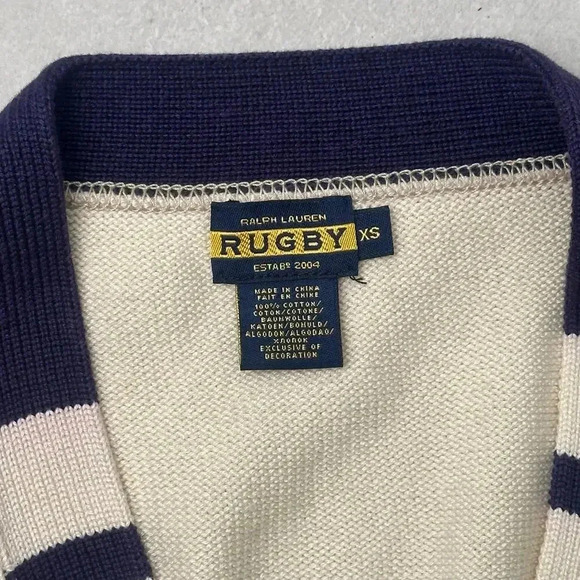 Ralph Lauren Rugby Vintage Sweater with Crest Patch, Cream 80s Preppy Cardigan - Picture 8 of 11